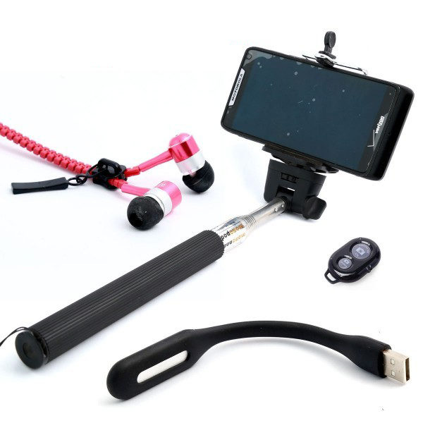 Pack of 3 Bluetooth Selfie Stick + Zipper Handsfree + LED